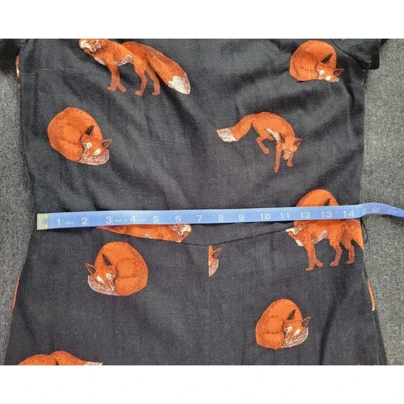 Modcloth‎ Red Fox Jumpsuit Romper Cropped Pant Tie Waist Navy Linen XS Funky - Picture 10 of 14